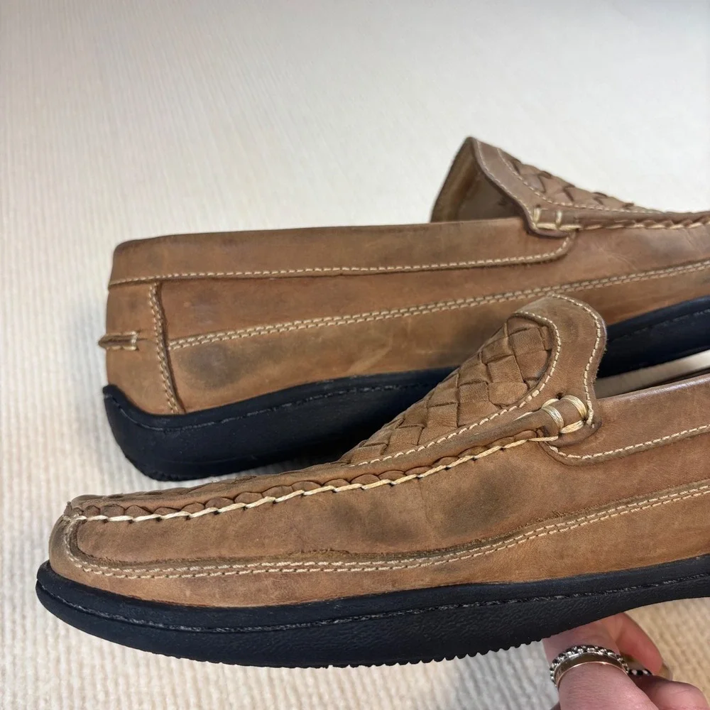 Johnston and‎ Murphy Mens 10M Tidwell Woven Leather Loafers Tan Brown JM Flex